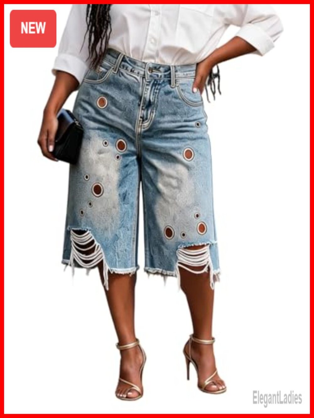 Y2K Baggy Cargo Jorts Distressed Ripped High Rise Bermuda Denim Shorts
